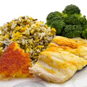 سبزی پلو با ماهی رژیمی ناهار یا شام بسته روزانه خورشاد